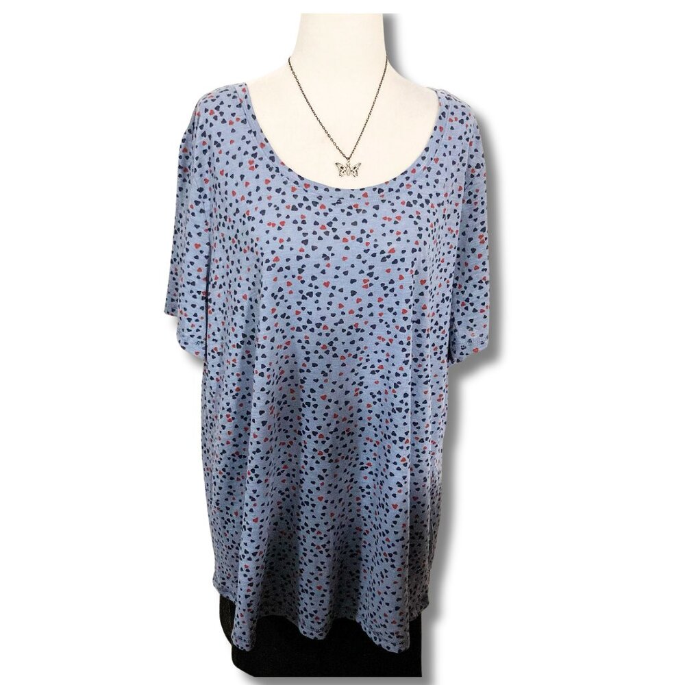 PENNINGTON'S Plus-size blue and red heart print t-shirt ~ XXL 2X XXXL 3X top tee